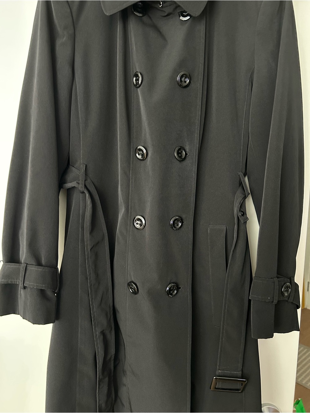 Calvin Klein Black Double-Breasted Trench with Waist Tie